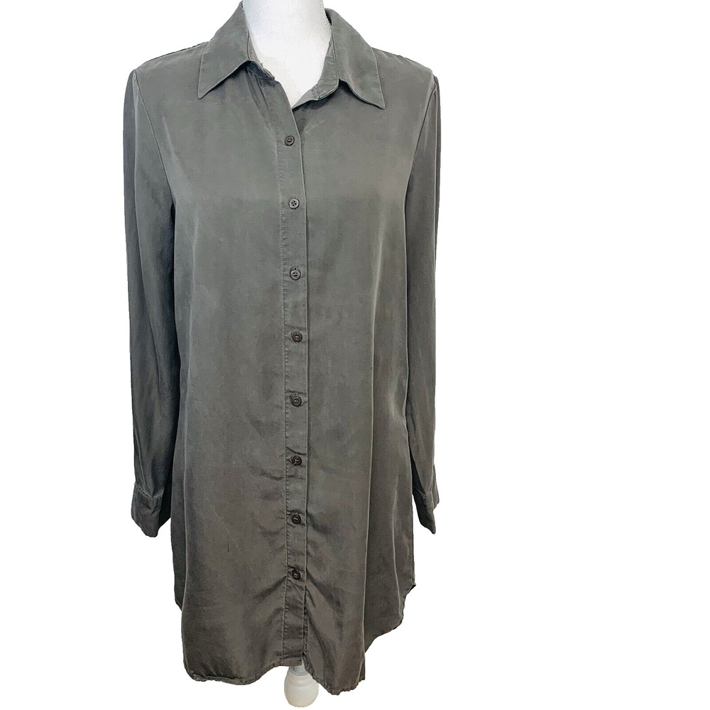 Wayf  Olive‎ Green Chambray Shirt Dress Small  Long Sleeve Button Front  Travel